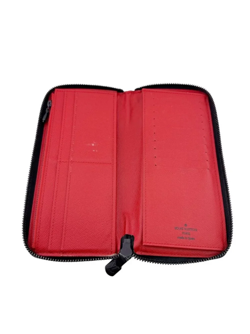 Louis Vuitton Damier Graphite Zippy Wallet Vertical Utility Leather Black Red